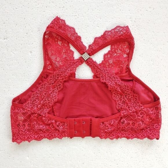 Emocione Lingerie Medium Lace Red Bra with Rhinestone Clasp - Picture 2 of 3